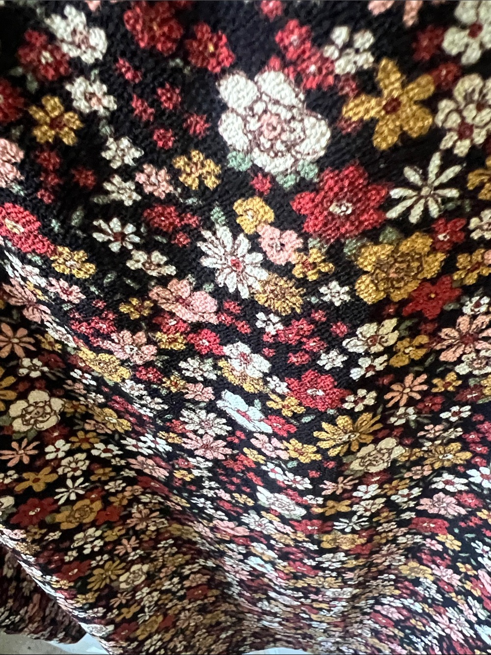 Chris & Carol Black Floral Short Sleeve Blouse with Pink and Yellow Accents - Picture 4 of 4
